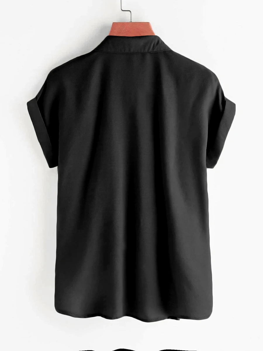 Solides Hemd für Damen, Sommer, kurzärmelig, mit Knöpfen, Umlegekragen, Bluse, lässig, Büro, Arbeitskleidung, lockere Oberteile, solide Basic-Kleidung