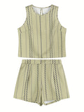 Khaki Damen Große Größe Gewebt Casual Set Bequeme Modische Plus Size Outfit Damen Kleidung Set Khaki