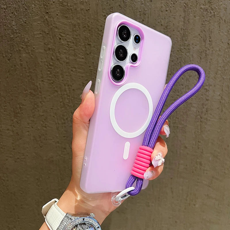 Candy Farbe Matte Für Magsafe Lanyard Weiche Telefon Fall Für Samsung Galaxy S24 FE S25Edge S22 S23 FE Plus S25 Ultra magnetische Abdeckung