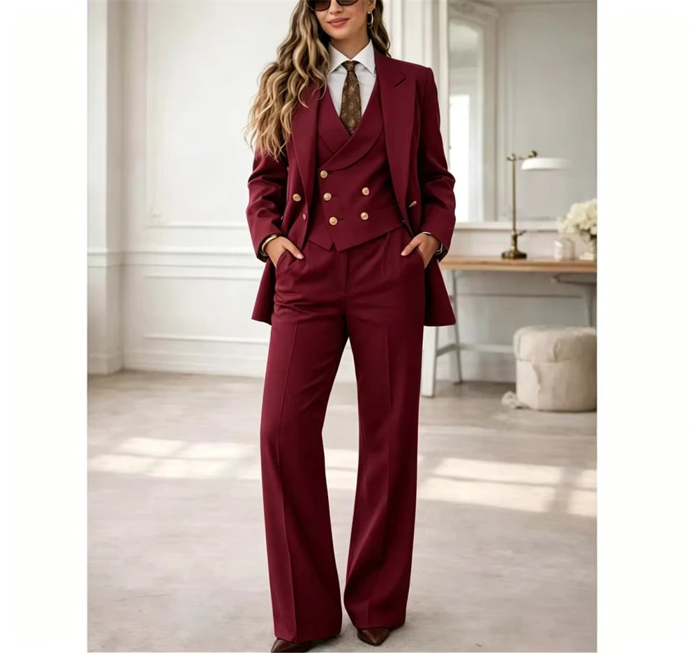Klassischer 3-teiliger Damenanzug, maßgeschneiderter Hosenanzug, Kostüm für Damen, schick, elegant, für Hochzeitsgäste, Power-Anzug, Mariage (Jacke + Weste + Hose)