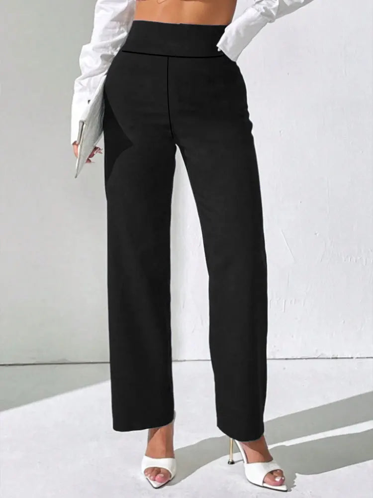 Einfarbige, lässige, gerade geschnittene Hose für Damen, Frühling/Herbst, hohe Taille, Bauchkontrolle, schlankmachend, weit geschnittene, lange Sporthose