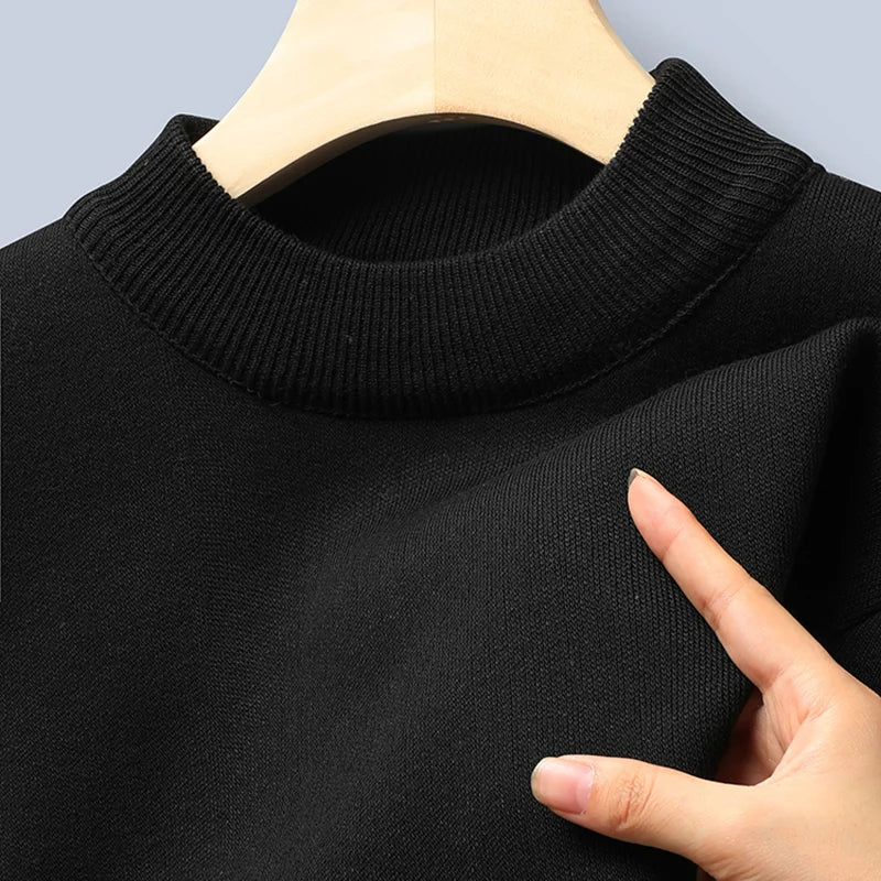 Pullover Männer Herbst Winter Jumper Fleece Verdickt Neue Koreanische Strickwaren Oansatz Solide Weiß Schwarz Kalten Bluse Bottom Shirt Kleidung
