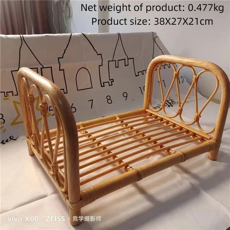 Natürliches Rattan-Katzenbettgestell, handgewebtes Katzen-Fotografie-Requisit, Weiden-Haustierbett für Hauskatzen, Mini-Fotoshooting-Bett für Kätzchen