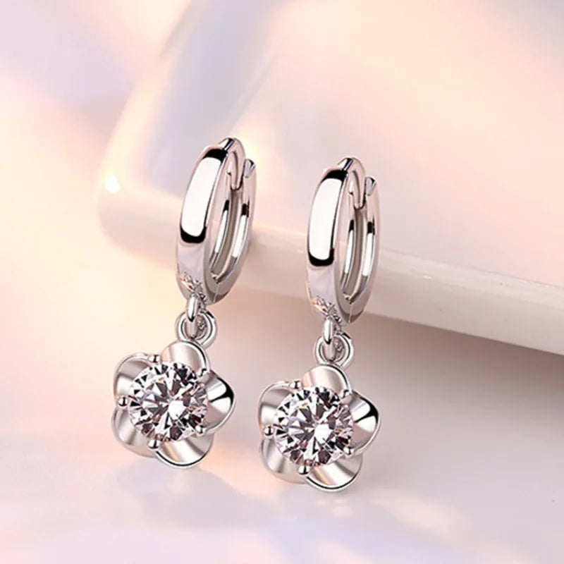 2 Stücke Trendy Neue Mode Zirkon 925 Silber Ohrringe Für Frauen Mit Einfachen Pflaumenblüte Ohrring Creolen Und Elegante Ohrringe geschenk