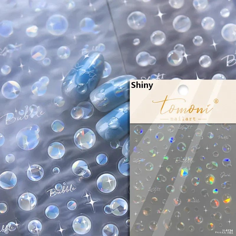 Bunte Blasen Laser Shattered Glass Effect Nail Art Aufkleber Regenbogen Bagful Goldfish 5D Aufkleber Selbstklebende Maniküre Sliders