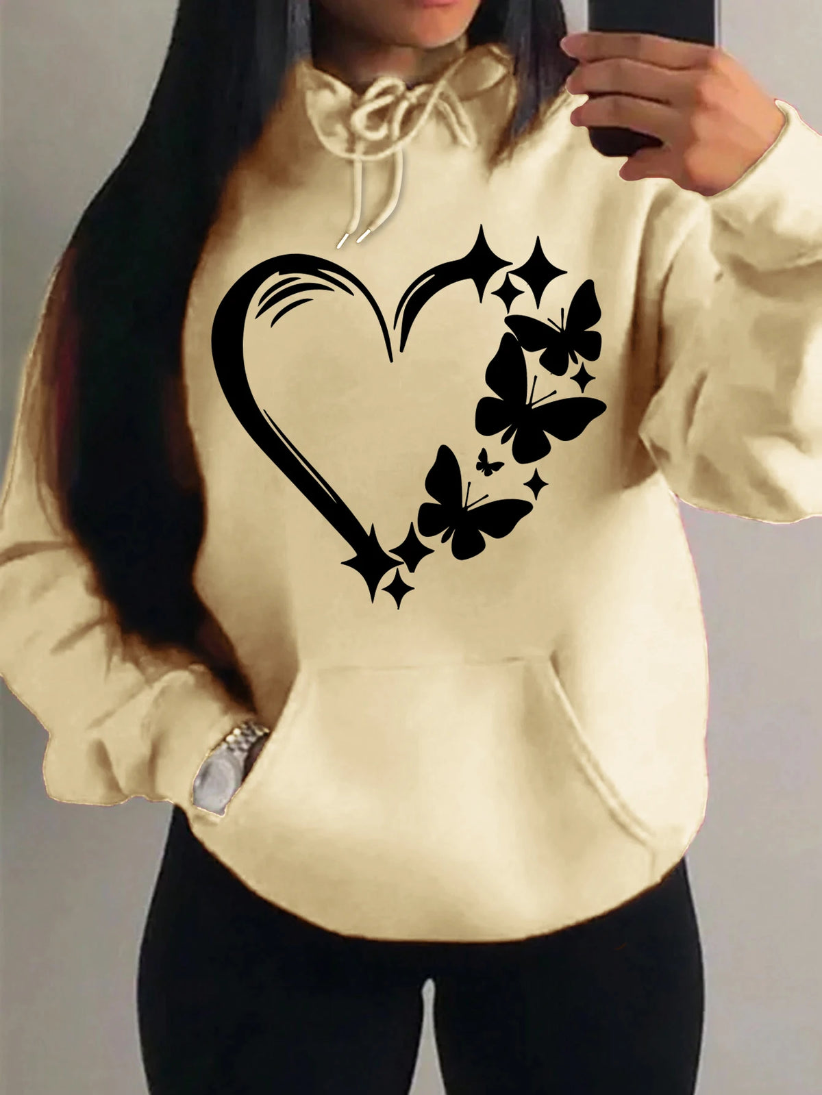 Kombination von Liebe und Schmetterling Hoody Plus Größe Frauen Hip Hop Herbst Hoodies Fleece Tasche Kleidung Vintage mehrfarbige Hoodie