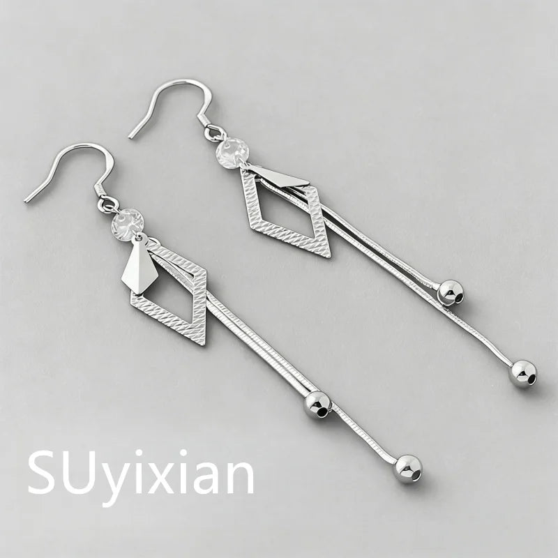 925 Sterling Silber Modische Rhombus-Ohrringe mit Fransen, Geburtstagsgeschenk, Jubiläumsgeschenk, Alltagsaccessoire