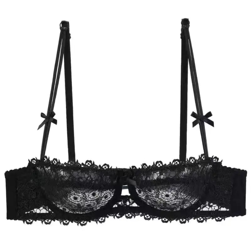 Sexy Spitzen-BH-Set für Damen in Übergröße, halbtransparent, ultradünn, mit Nippelabdeckung, erotische Dessous, Push-up-Komfort-Unterwäsche-Set