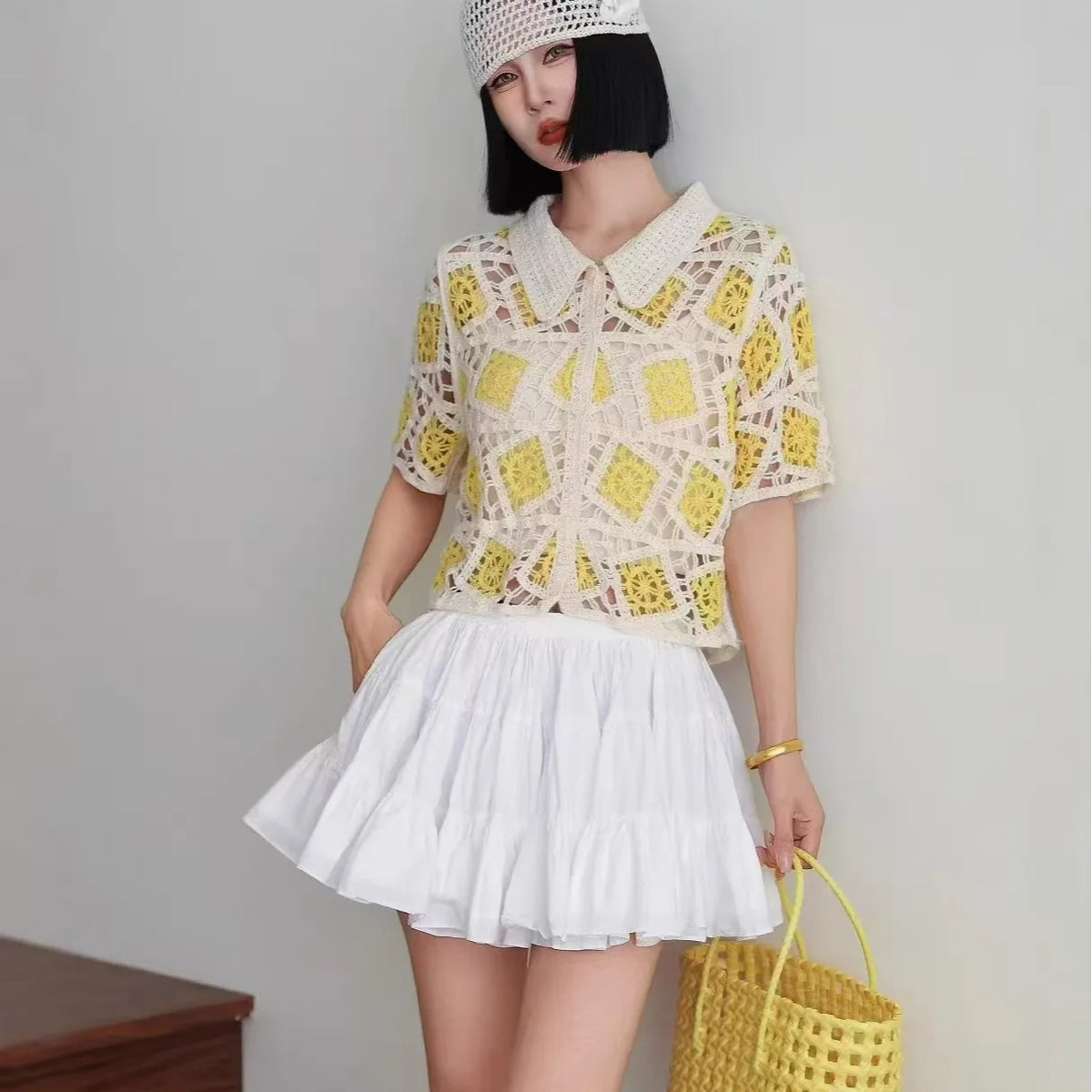 2026 Sommer Langarm Vintage National Trend Damenbekleidung Ausgehöhlte Spitze Patchwork Chiffon Hemden Damen Blusen Großhandel