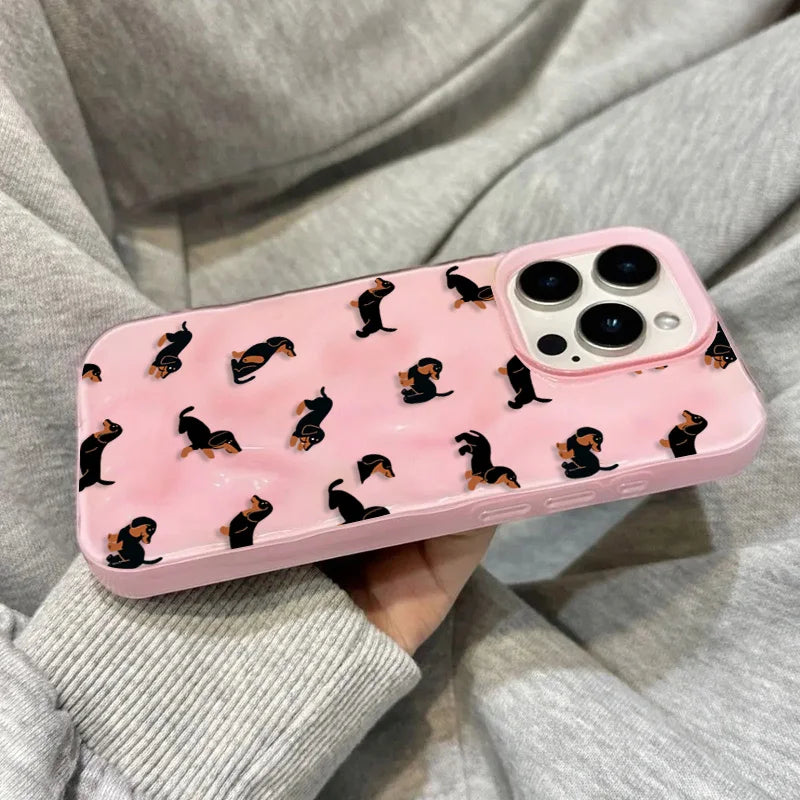 Weiche Silikon-Handyhülle mit Dackel-Muster für iPhone 17 Air 16 15 13 14 12 11 Pro Max Plus 16E 17 Pro Falten-Textur-Abdeckung