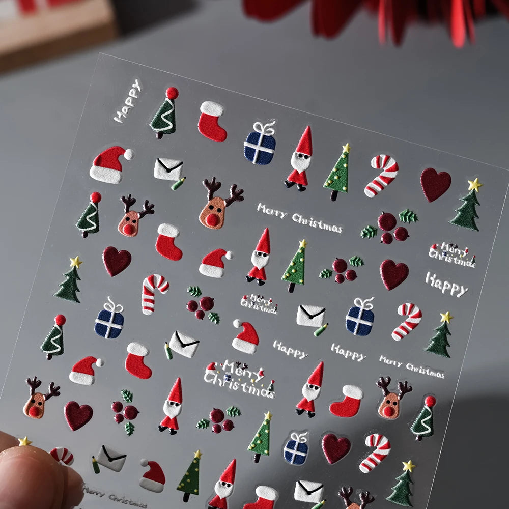 1 Blatt 5D Holly Beeren Weihnachten Nagel Declas Niedliche Tupfen Weihnachtsbäume Nagelaufkleber Lebkuchenmann Schneeflocke Maniküre