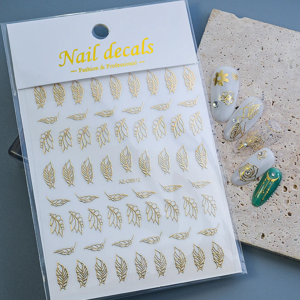 1 Blatt 3D Blattgold Blume Nail Art Aufkleber Blumenstrauß Blütenblatt Retro Nagelaufkleber Selbstklebende Blüte Charmante Maniküre Schieber