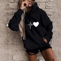 Bedruckter, locker sitzender Kapuzenpullover mit Taschen, Oversize-Winter-Kapuzenpullover für Damen, langärmelige Freizeitoberteile