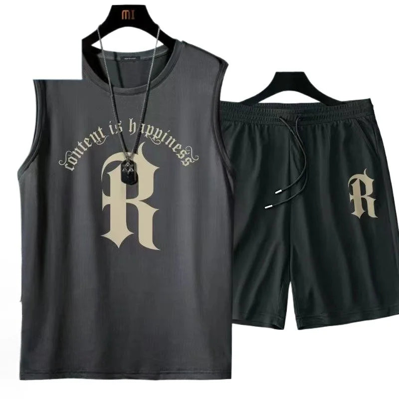 Sommer Herrenmode Lässiger Basketball-Anzug Street Sportwear 2-teiliges Atmungsaktives Kurzarm-T-Shirt+Jogging-Shorts-Set