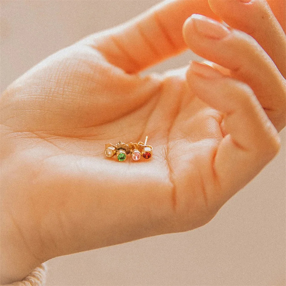 EManco Piercing Push-Back Ohrringe Piercingsichere Minimalistische Geschenkidee für Frauen Großhandel Edelstahl Geburtsstein Ohrstecker