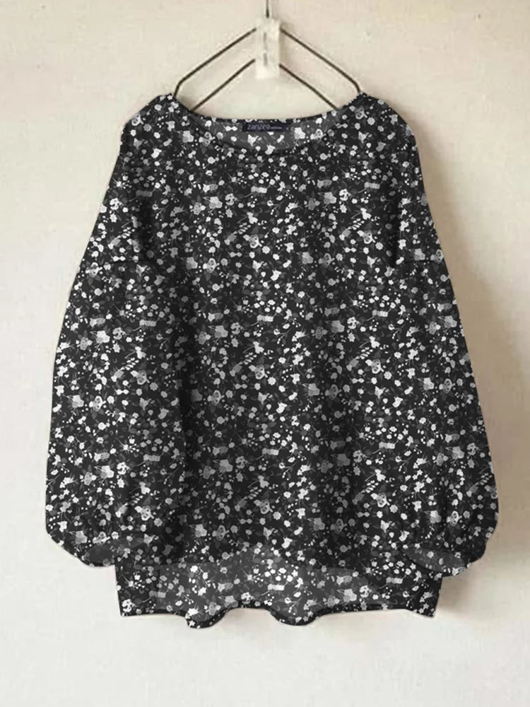 2024 Zanzea Herbst Frühling Blusen Frauen elegante Langarm Arbeits hemd Bohemian o Hals lose Blusas Frau Blumen bedruckte Tops