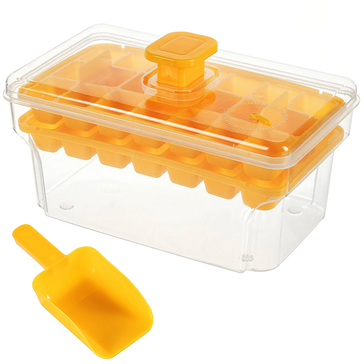 Eiswürfelschalen für Gefrierschrank mit Deckel und Behälter, Herstellung von Eiswürfelschalen, 68-teilige Eiswürfeln, leicht zu drücken, Eis zu löschen