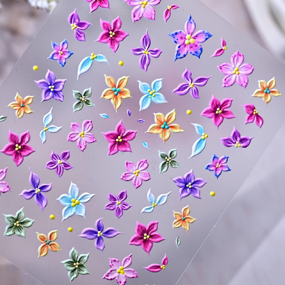 5D Relief Ombre Rosa Fünfblättrige Nagelkunst-Aufkleber Niedliche Weiche Lilien-Blumen Nagelsticker 8*10cm Selbstklebende Rosa Blumen-Nagelsliders