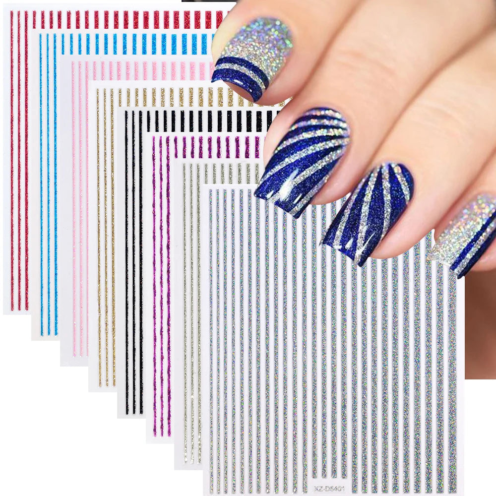 1PC 3D Einfache Französisch Linie Streifen Nail art Aufkleber Gold Silber Metall Linien Nagel Aufkleber Gerade Streifen Polnischen maniküre Spitze # 10*8cm