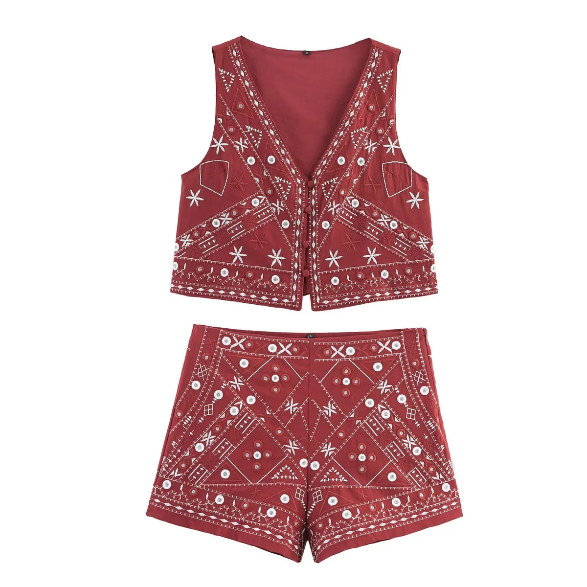 KONDALA 2026 Frühling Sommer Streetwear Stickerei Damenanzüge Mode V-Ausschnitt Einreihige Ärmellose Westen Schicke Mini-Shorts