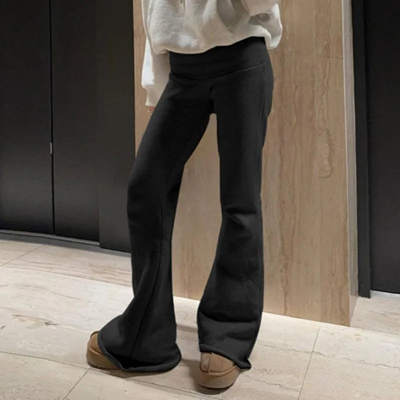 Lässige Damenhose, Elegante Einfarbige Basic-Schlaghose, Modische Damen-Hose mit Niedriger Taille, Schlanke Elastische Y2K Frühlings-Büro- und Ausgeh-Sweatpants