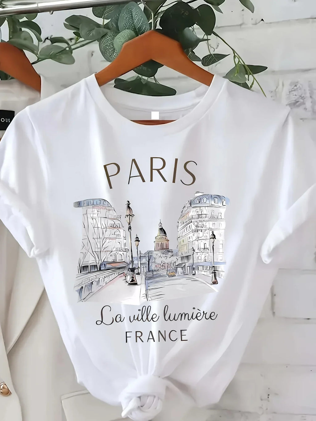 Y2k T-Shirt Paris Damen Print T-Shirt Mädchen Kurzarm Rundhalsausschnitt Casual Top für Sommer Frühling Damenbekleidung