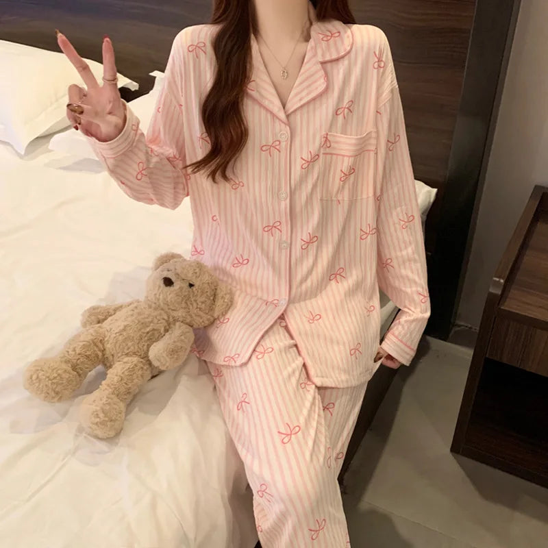 Neue frauen Frühling und Herbst Pyjamas Homewear Set Faltiges Tuch Süße Mädchen Studenten Langarm Casual Pyjamas Homewear set