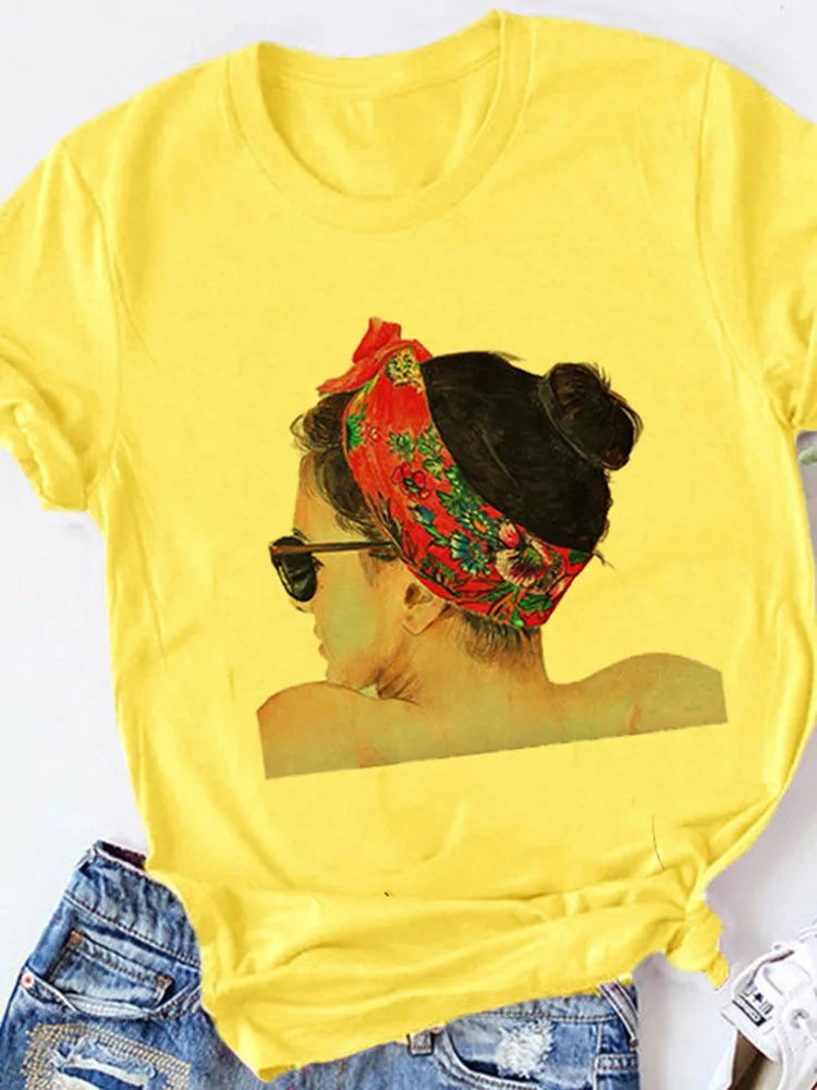 Gelbes Kurzarm-T-Shirt für Damen, lässige Damenoberteile, Harajuku-Streetwear, Sommerdruck, Drop Ship