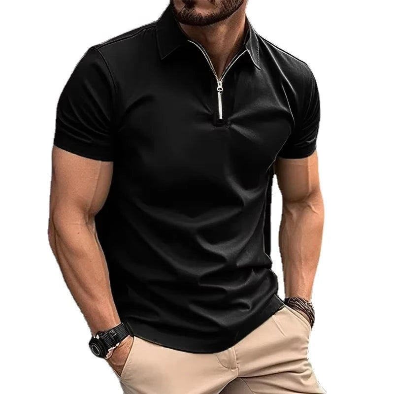 Sommer-Poloshirts für Herren, Hemden mit Viertelreißverschluss, lässig, klassisch, leicht, kurzärmelig, Hemd mit Kragen, atmungsaktiv, Streetwear