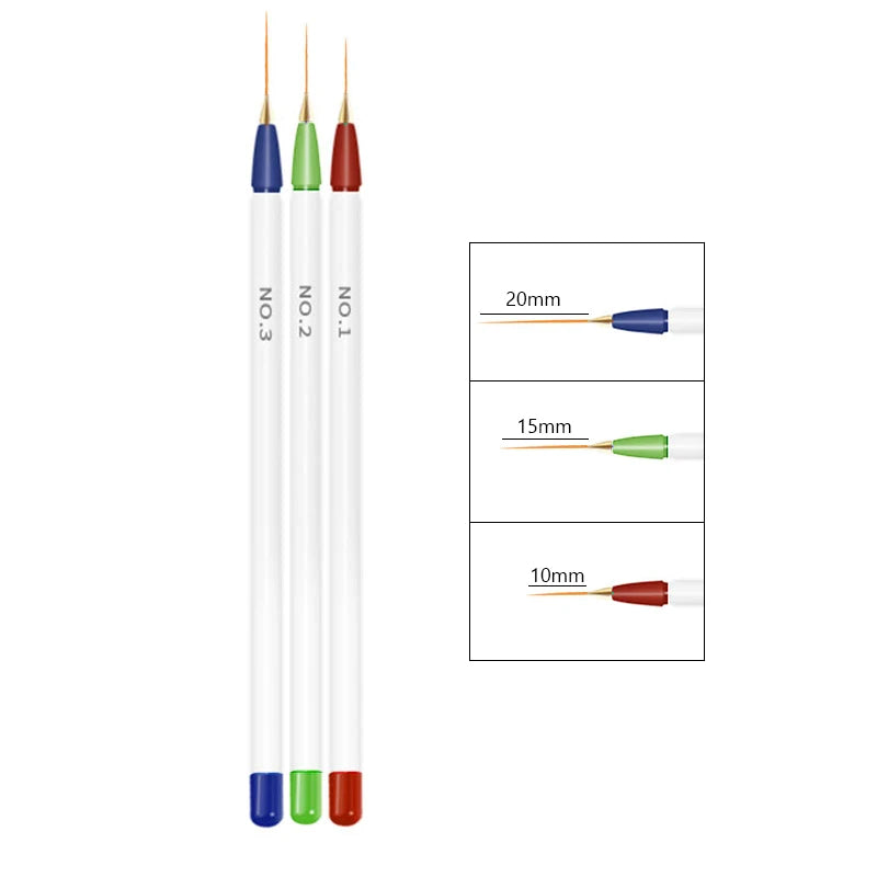 3 teile/satz Acryl Französisch Streifen Nail art Linie Malerei Stift 3D Tipps Maniküre schlanke Linie Zeichnung Stift UV Gel Pinsel Malerei werkzeuge