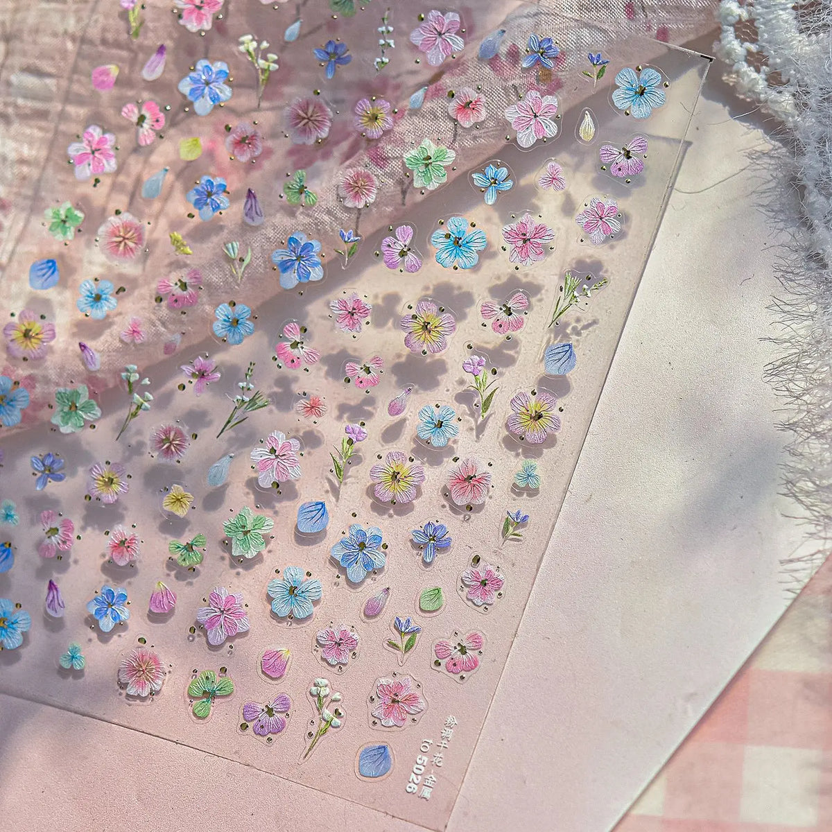 1 Stück 3D Lavendel Blumen Aufkleber für Nägel Frühling Sakura Blumenblätter Selbstklebende Slider Abziehbilder Kunst Maniküre für Dekoration
