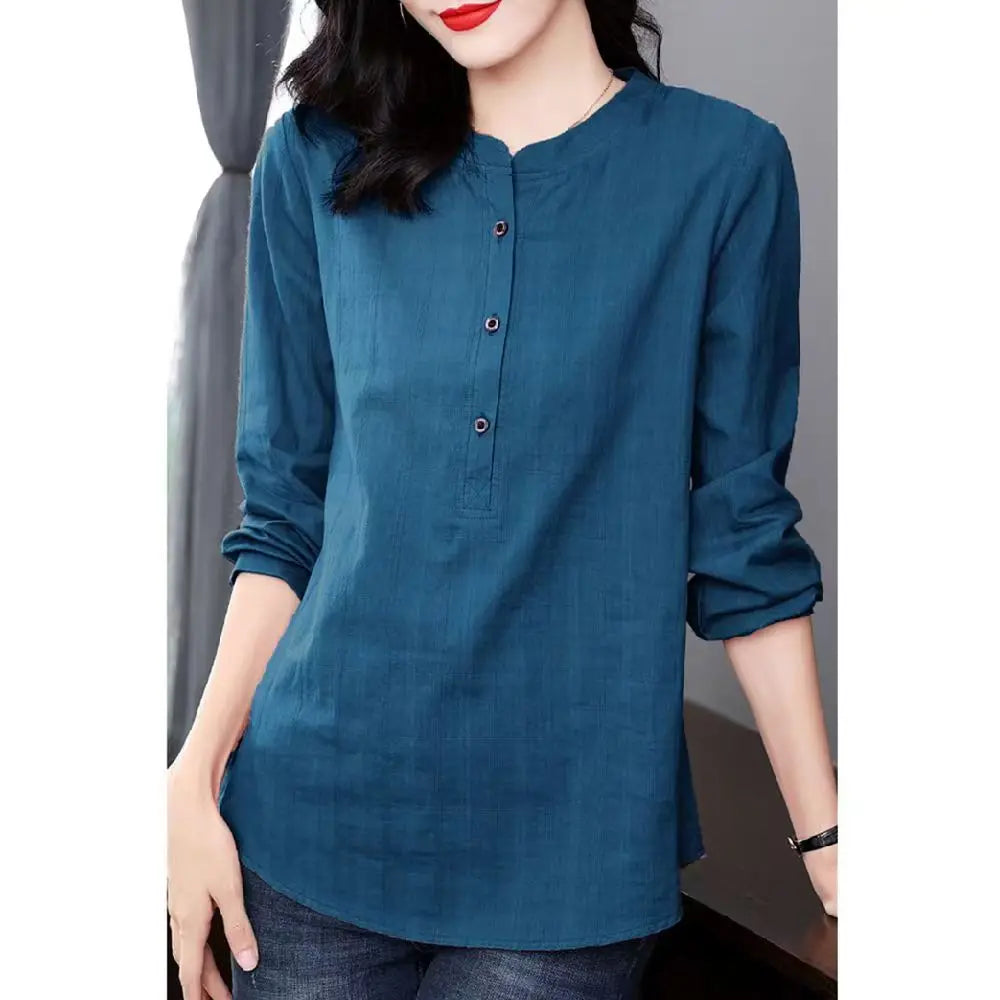Frauen Frühling Herbst Stil Blusen Hemden Dame Casual Langarm Stehkragen Blusas Tops DF4850