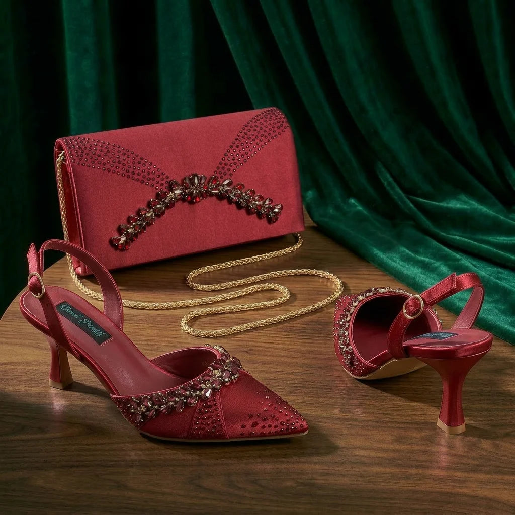2026 Italienisch Inspirierte Kaffeefarbene Spitze High Heels mit Passender Handtasche SET KOMFORT INKLUSIVE Elegante Hochzeits- und Partyschuhe für Damen