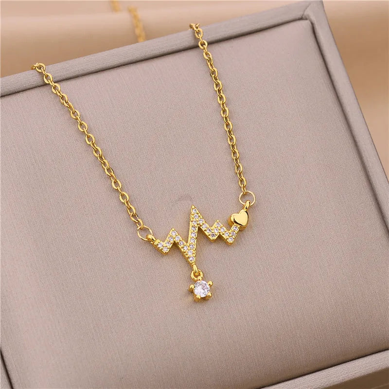 Neue Trendy Zirkon Kristall Anhänger Edelstahl Halskette Für Frauen Koreanische Mode Weibliche Sexy Schlüsselbein Kette Schmuck Großhandel