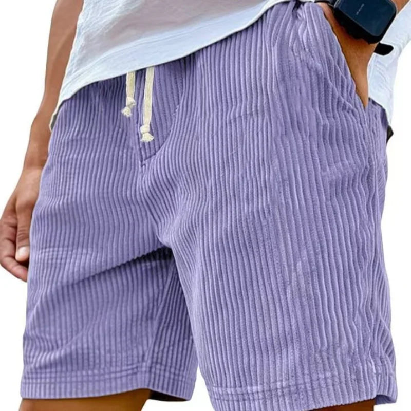 Sommer Cord-Shorts für Herren, dünn, schnelltrocknend, einfarbig, lässige Sport-Jogging-Shorts, locker geschnitten, 5-Punkte-Shorts über dem Knie, Cargo-Hose