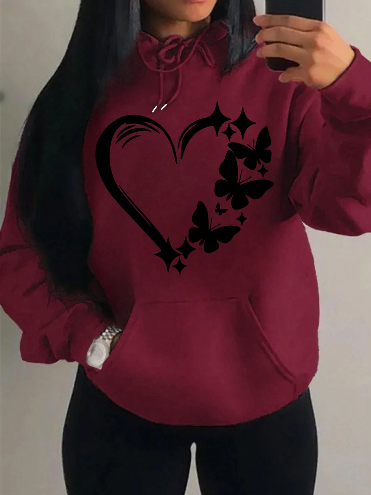 Kombination von Liebe und Schmetterling Hoody Plus Größe Frauen Hip Hop Herbst Hoodies Fleece Tasche Kleidung Vintage mehrfarbige Hoodie