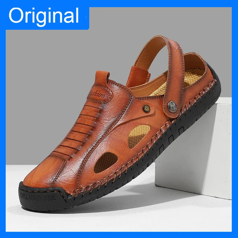 Herren-Sandalen Mode Leder Bequeme Sommer Outdoor-Strandschuhe Casual Dual-Use Rutschfeste Hochwertige Plateau-Pantoffeln