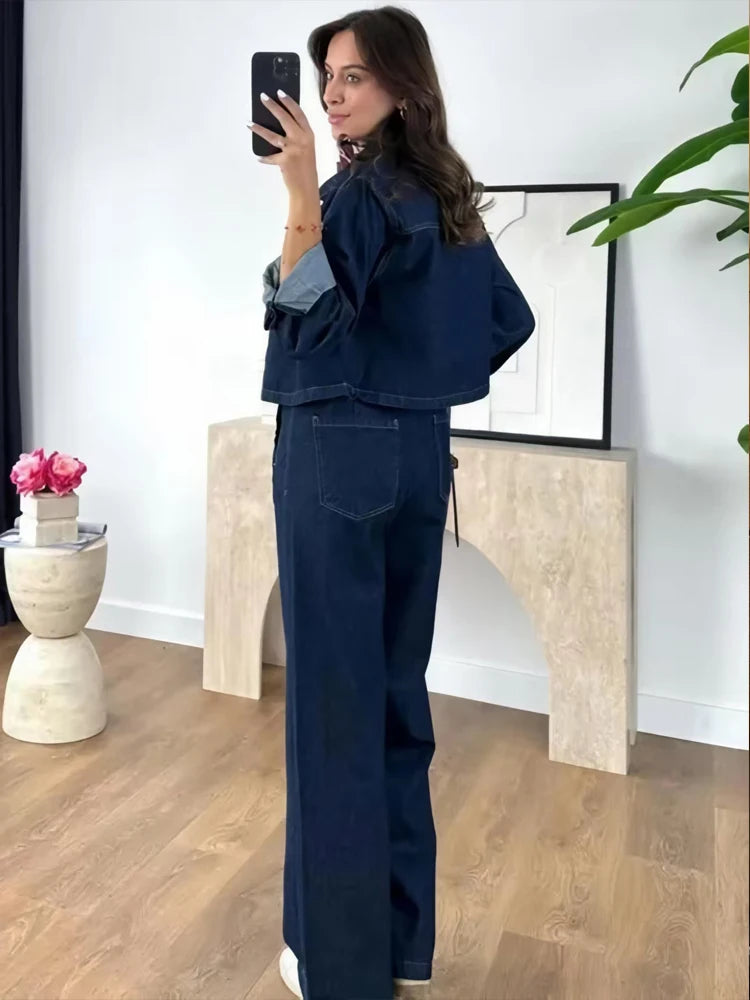 HXAO Denim-Set für Damen, Jeans-Set, Denim, 2-teiliges Set, Streetwear, Damenhose, Denim-Outfits, zweiteiliges Set, Damen-Denim-Oberteil, Jacke