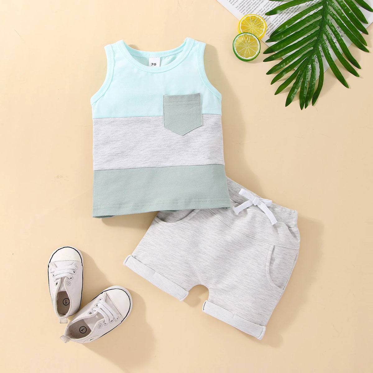Infant Baby Jungen 2PCS Hosen Anzug, Sleeveless Patchwork Crew Tank Tees + Weiß Straps Kurze Hosen, kleinkind Jungen Casual Outfit