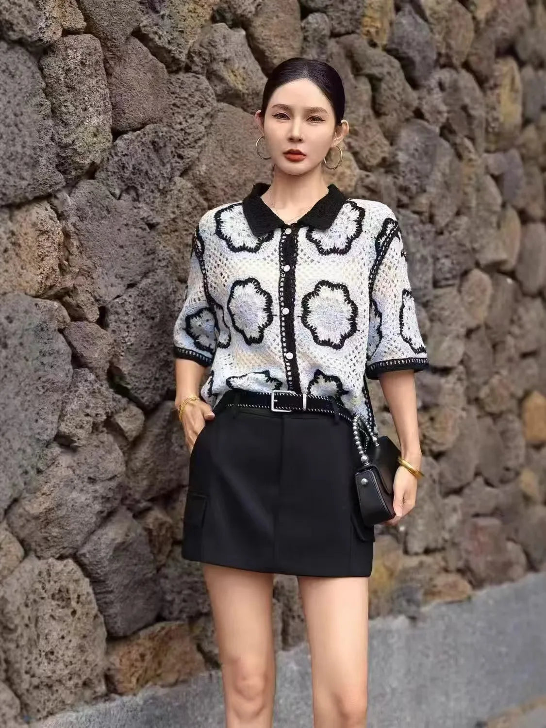 2026 Sommer Langarm Vintage National Trend Damenbekleidung Ausgehöhlte Spitze Patchwork Chiffon Hemden Damen Blusen Großhandel