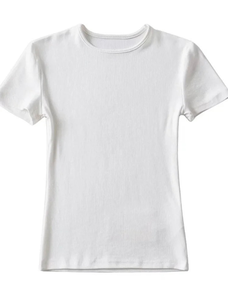 Casual Sommer Frau Skinny Fit T-shirt Enge Kurzhülse O-ansatz T Grundlegende Solide Crop Tops T Shirt