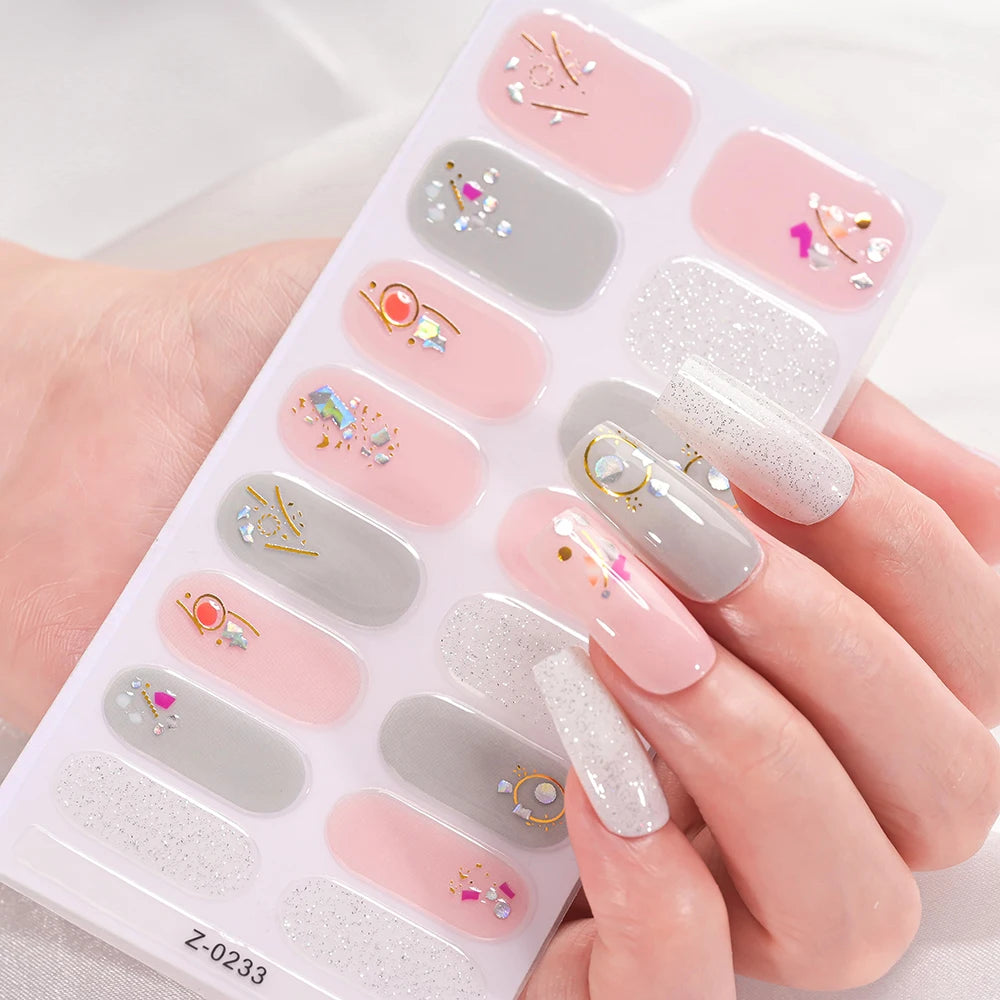 16 Tipps 3D Bunte Eis-Transparente Nagelfolie Volle Abdeckung Bronzing Französisch Nagellack Aufkleber Selbstklebende Langlebige Nagel Dezember