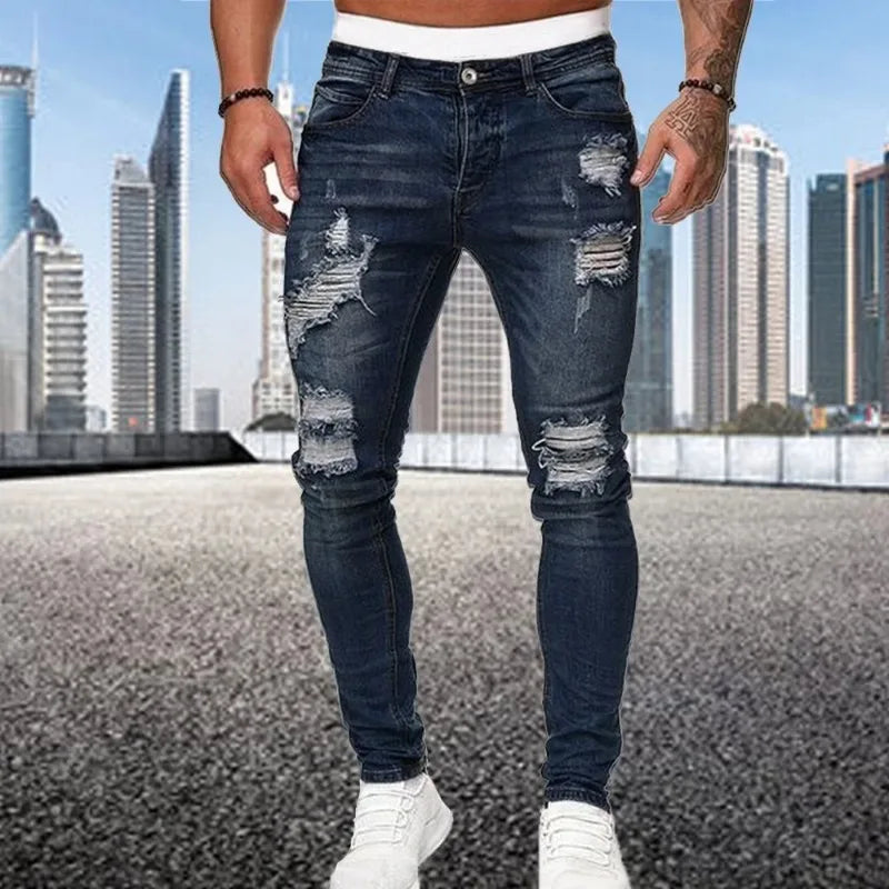 2024New Ripped Skinny Jeans Männer Vintage Waschen Elastische Biker Löcher Denim Hosen Beiläufige Dünne Jogger Hosen Distressed Streetwear