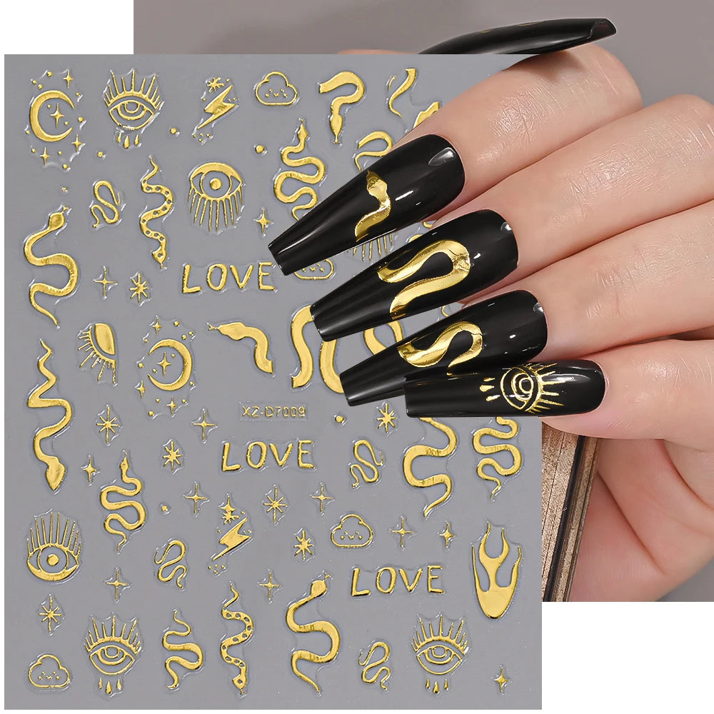 1 Stück Blauer Edelstein Stern Sonne Mond Nagelaufkleber 3D Böhmisches Sternenlicht Herz Schlange Selbstklebende Abziehbilder Französische Linien Streifen Maniküre Sliders