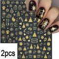 2 Stück 3D Glitter Gold Weihnachten Nagelaufkleber Schneeflocke Kristallkugel Baum Schneemann Nail Art Aufkleber selbstklebend Urlaub Nagelzubehör