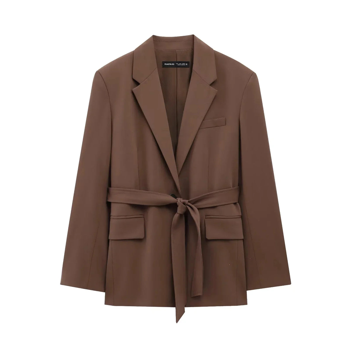 KONDALA 2026 Frühling Eleganter Brauner Damenanzug für Büro, Modischer Lässiger Blazer mit Gürtel, Oversized Shrug, Schicker Reißverschluss, Lange Hose