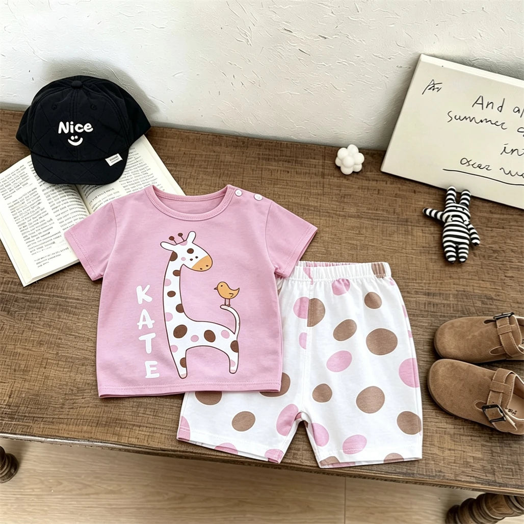 1 2 3 4 Jahre Kinder Niedliches T-Shirt+Shorts Zweiteiliges Set Sommerkleidung Lockere Freizeitoberteile Vielseitige Shorts Anzug für Baby Jungen Mädchen