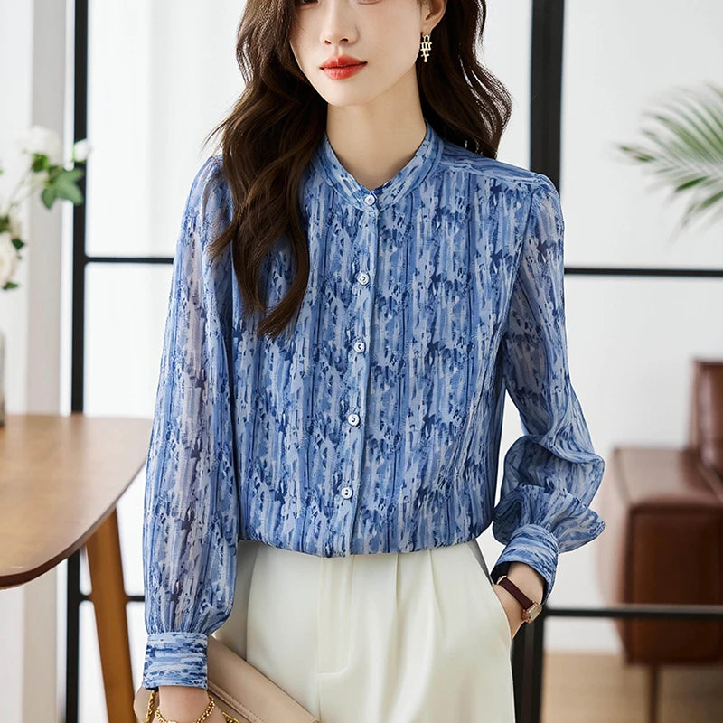 Neue elegante Damenblusen, Chiffon-Hemden, Blusas Mujer, Langarmhemden, lässige Oberteile