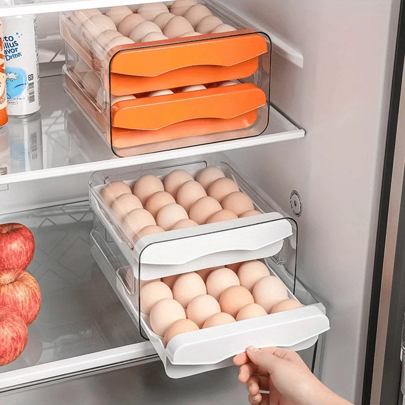 1pc Küche Ei Lagerung Box Kühlschrank Frische Kunststoff 2-Schicht Schublade Typ Große Kapazität Lagerung Hause Küche Organizer rack