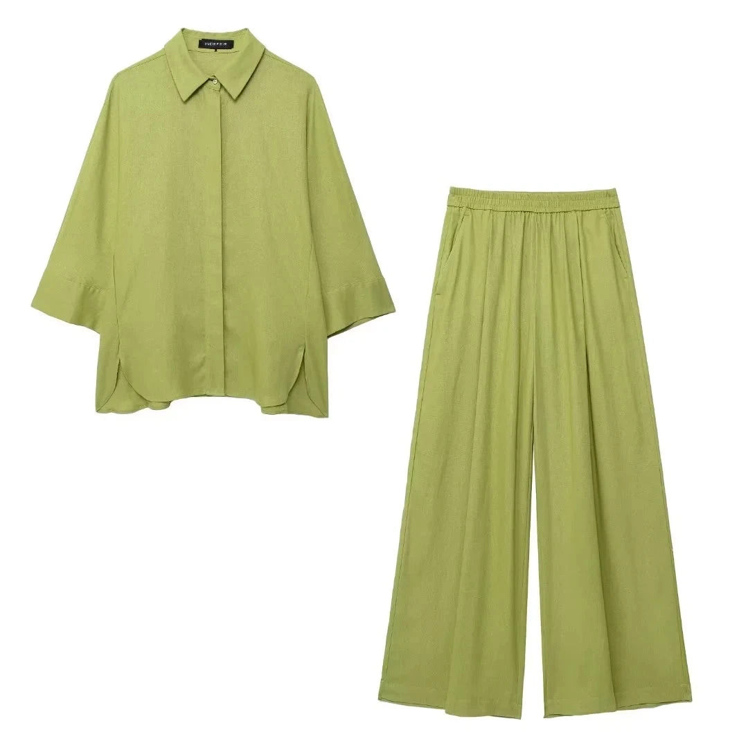 HH Frauen Mode Bluse Hosenanzug Einreiher Langarm Revers Shirts Elastische Taille Hose Solide High Street Outfit